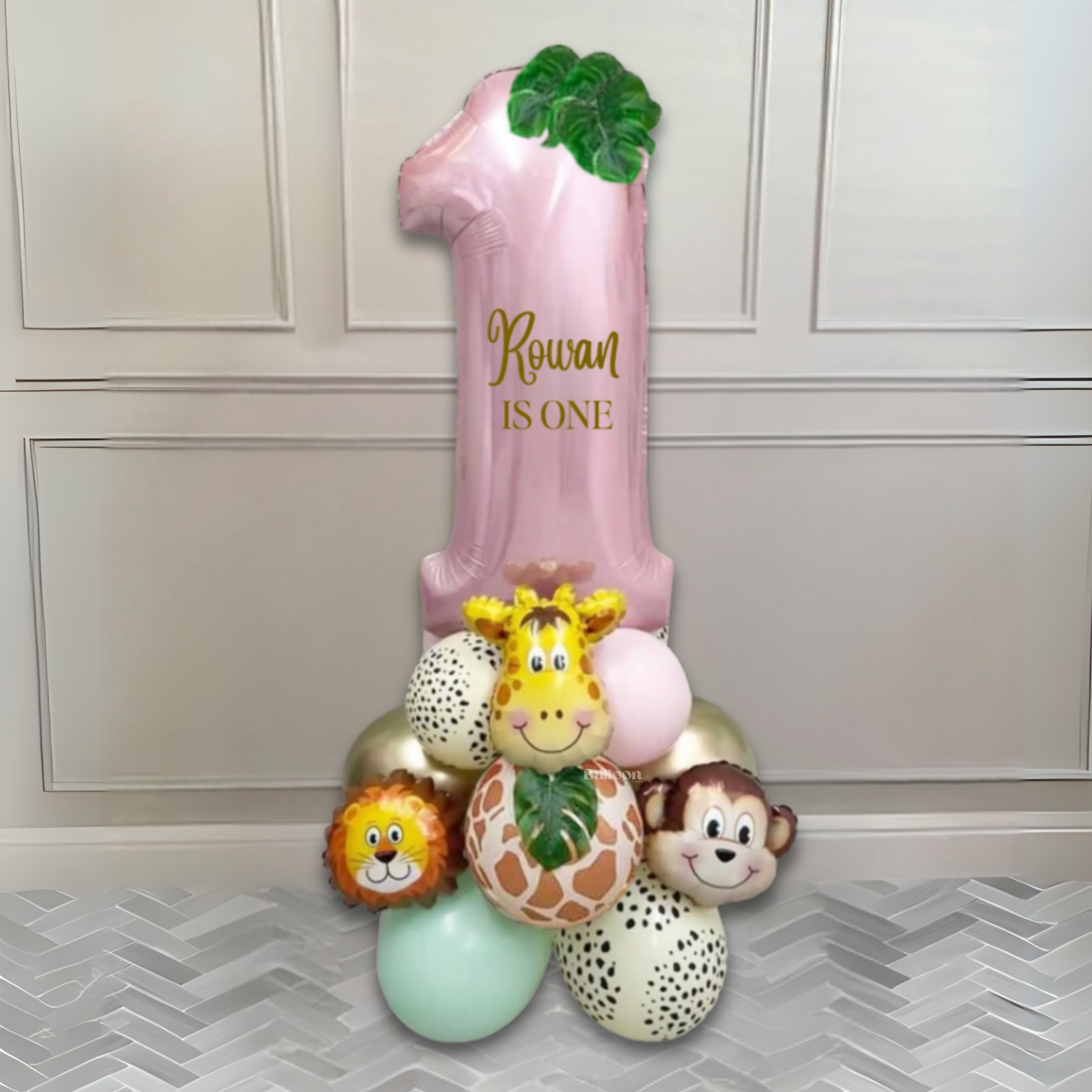 DIY Pink Safari Balloon Tower | Jungle Balloons | Animal Characters |Cute Safari Animal Balloon | 1st birthday| Number Balloon| Pink Safari