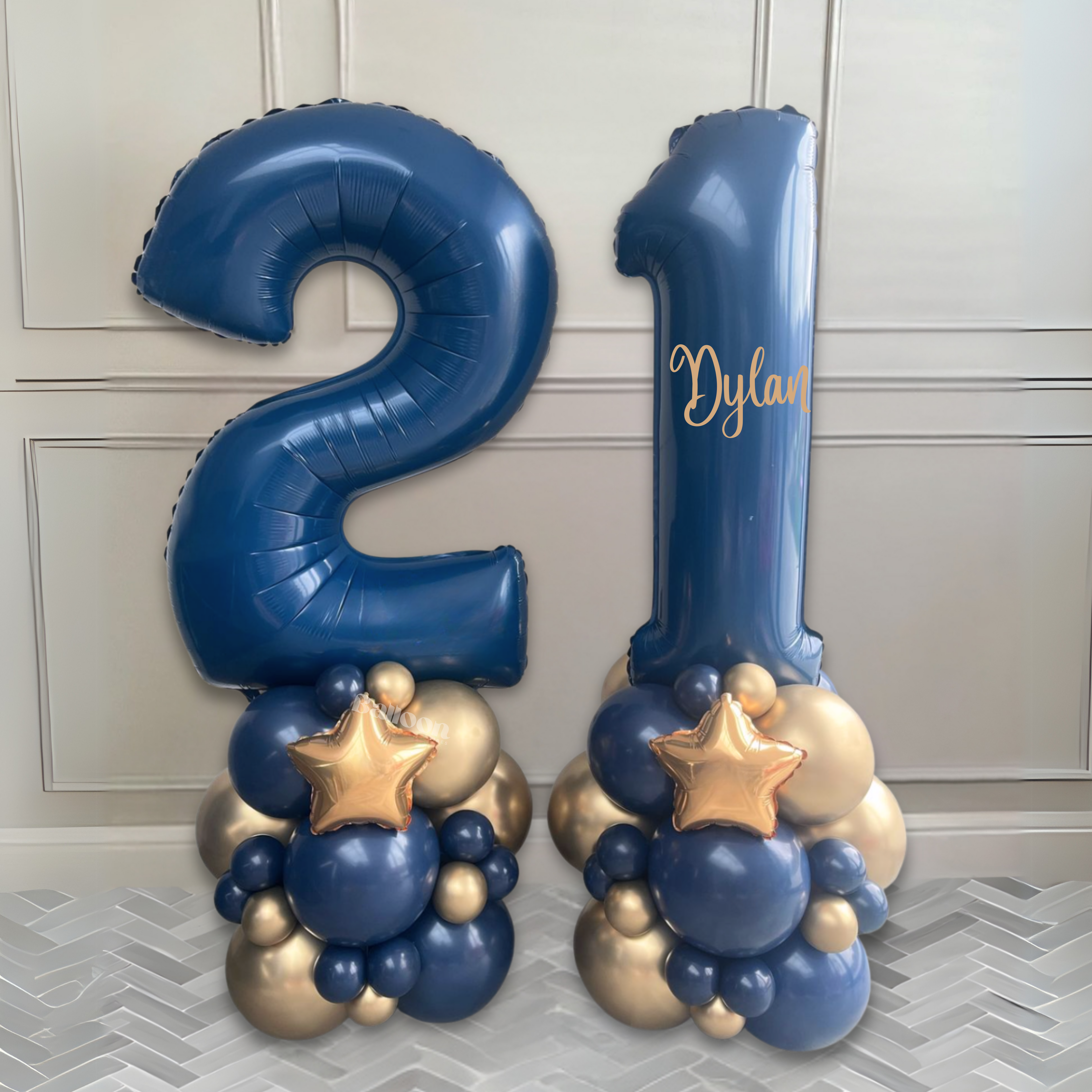 DIY Luxe Navy and Gold Birthday Balloon Sculpture -Customisable Numbers - Perfect for Milestone Birthdays | No Helium | 21st, 40th Balloon