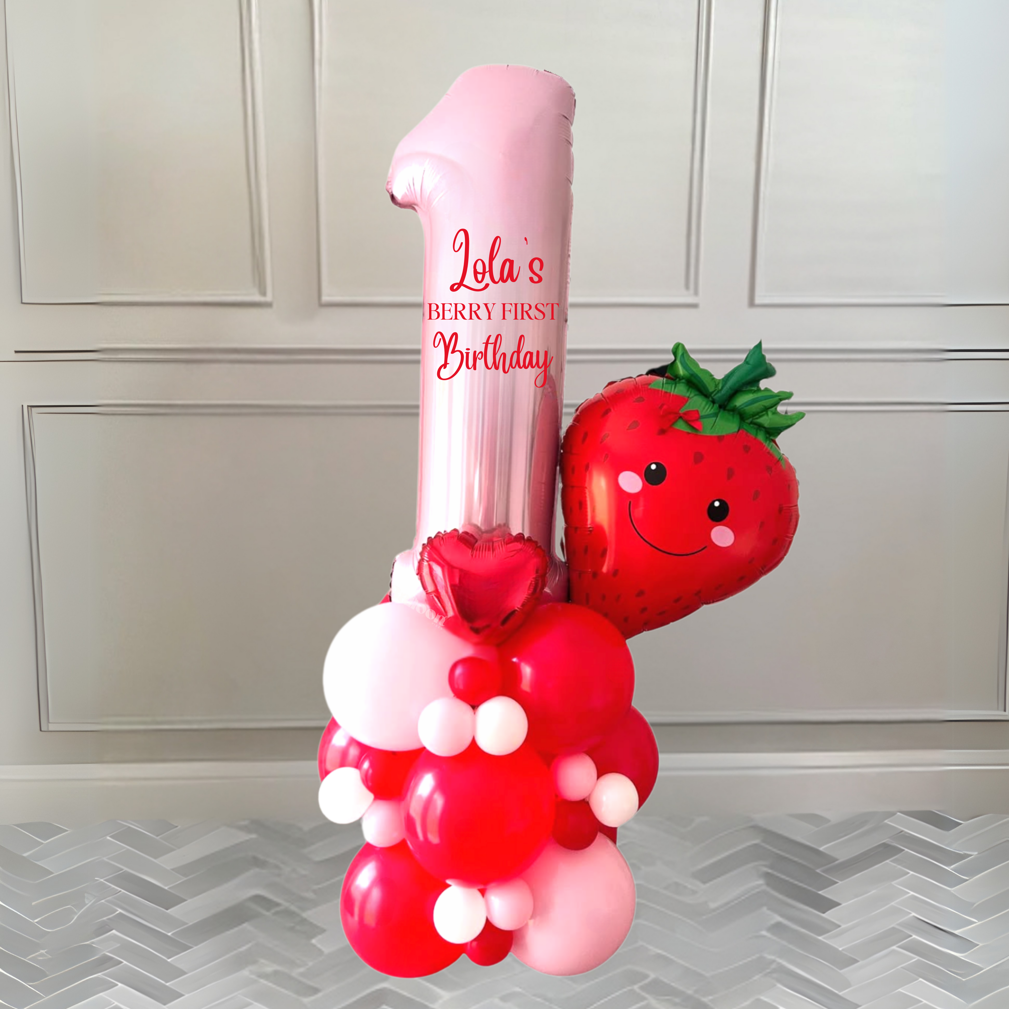 DIY Strawberry Birthday Balloon Stack | Girls Balloons Stack |Personalised Number Balloon | Berry First Birthday Party Decoration| No Helium