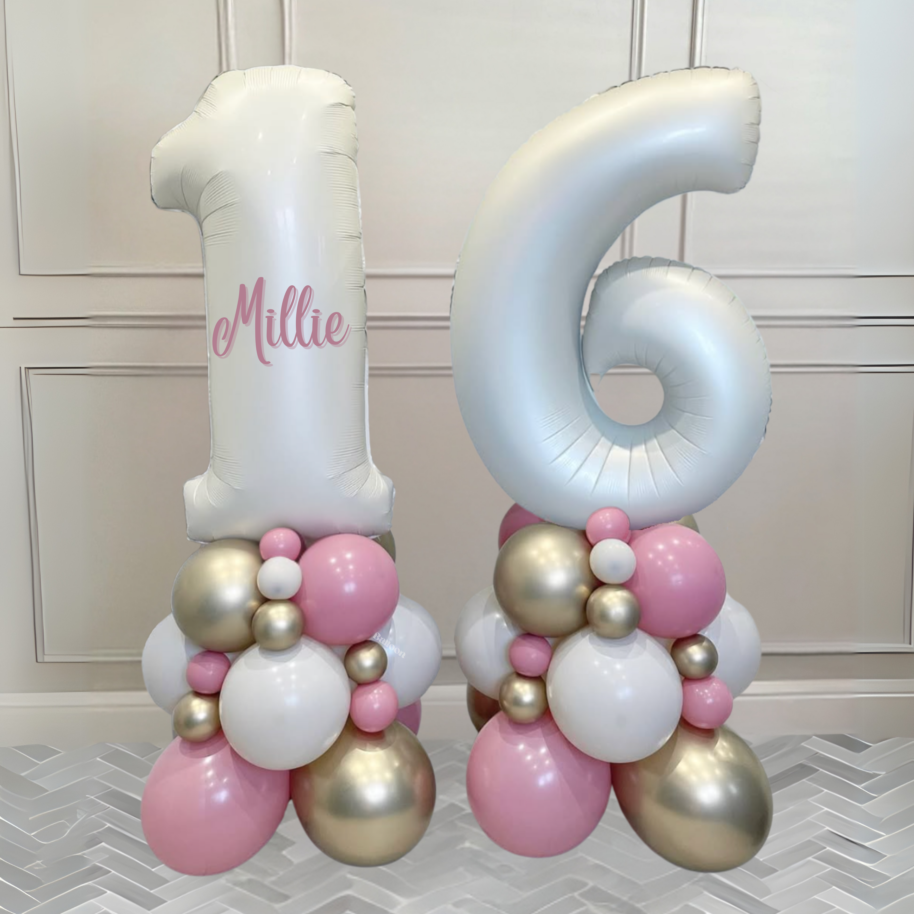 Luxury Blush Pink, Mily White & Gold Balloon Stack – DIY Birthday Decoration Kit | Custom Number | No Helium | 18th, 21st, 30th, 40th