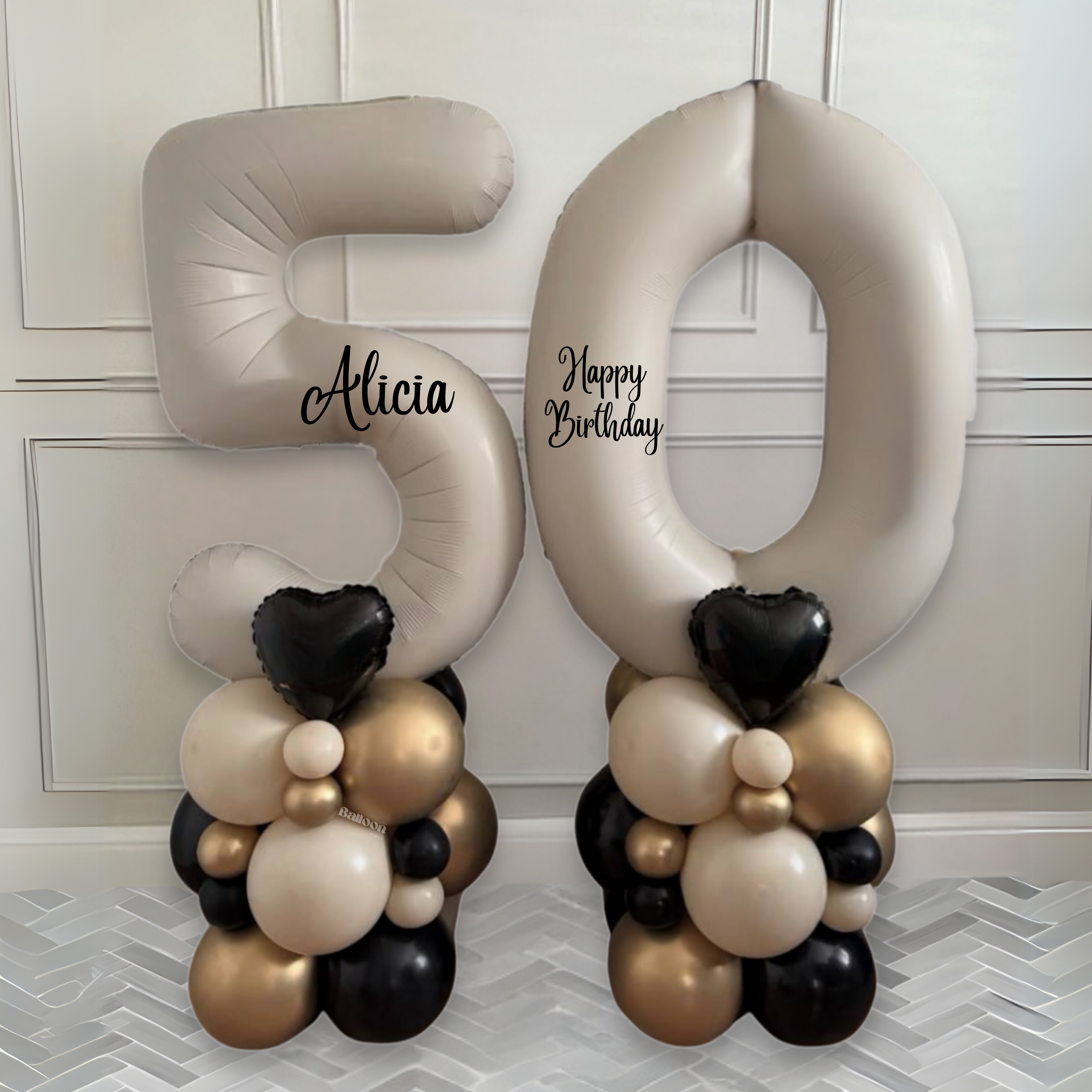 DIY Black, Cream & Gold Luxe Birthday Balloon Sculpture - Customisable Numbers| Perfect for Milestone Birthdays | Number Balloons 18th, 21st