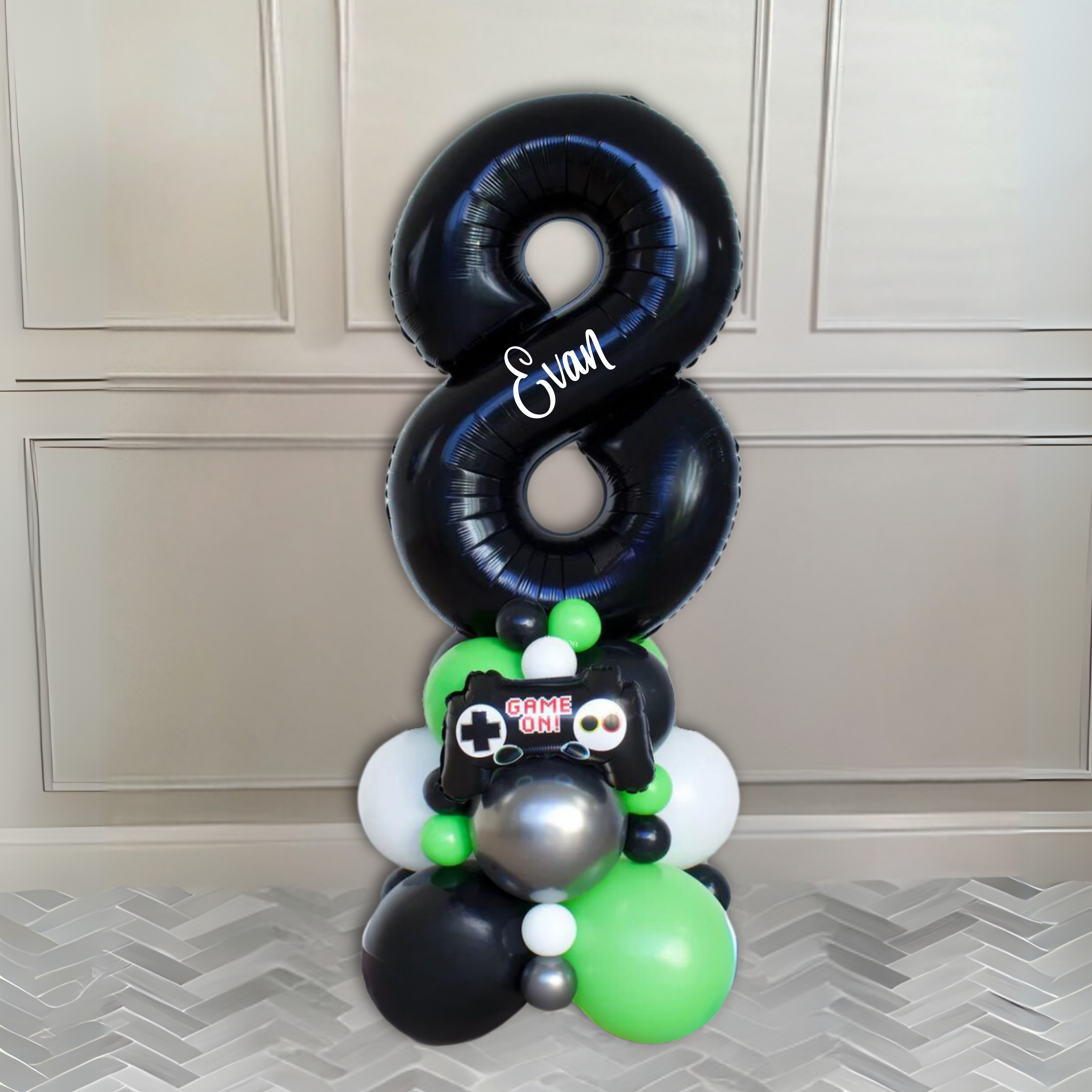 Gaming-Themed Balloon Stack DIY Kit | Personalised computer game console balloon sculpture bouquet | Minecraft birthday balloon