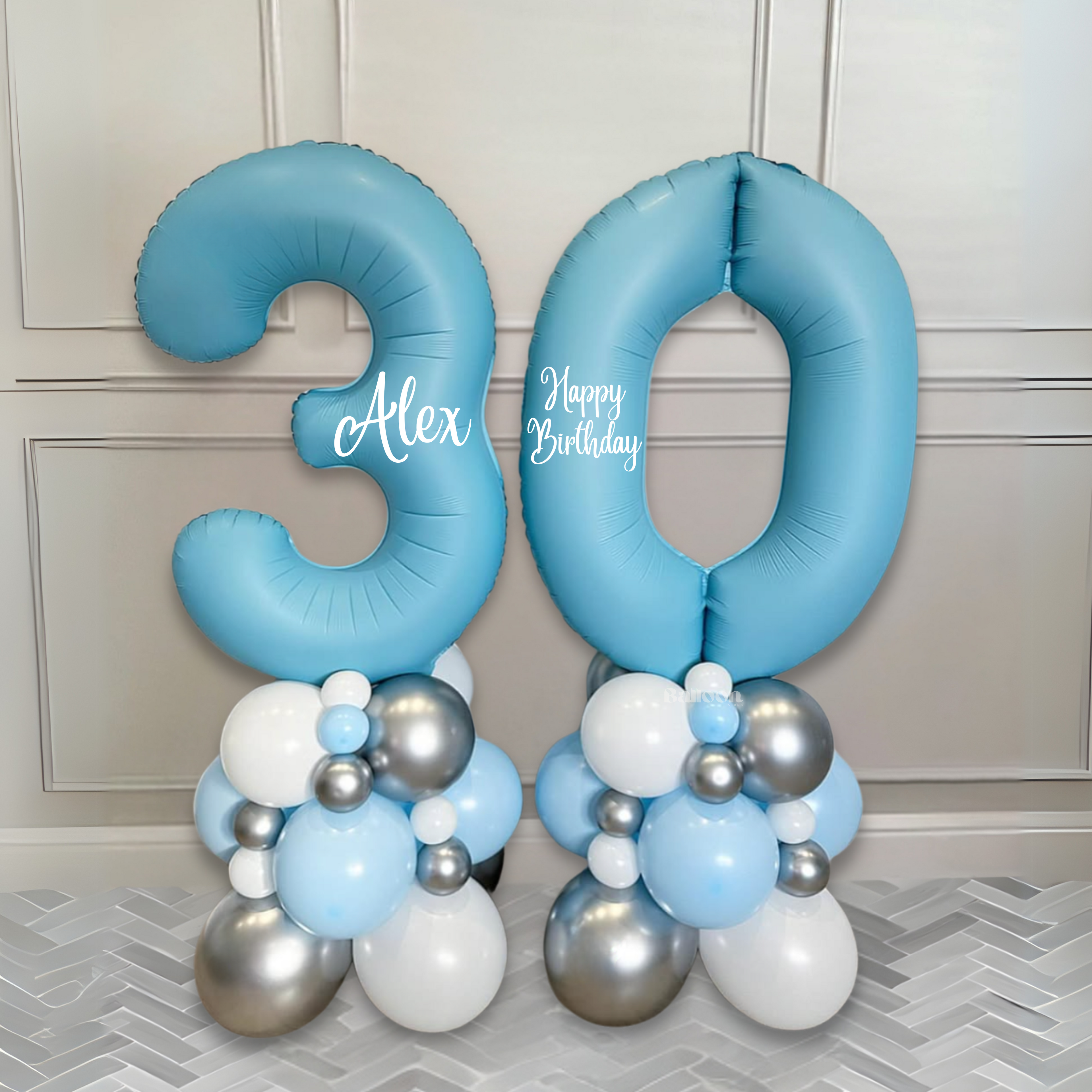 Luxe Blue Birthday Balloon Stack - Customisable Numbers